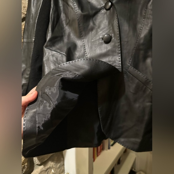 Lafayette 148 $900 New York Leather Blazer Jacket Merino Wool Side Panels Size 6 - Picture 13 of 14